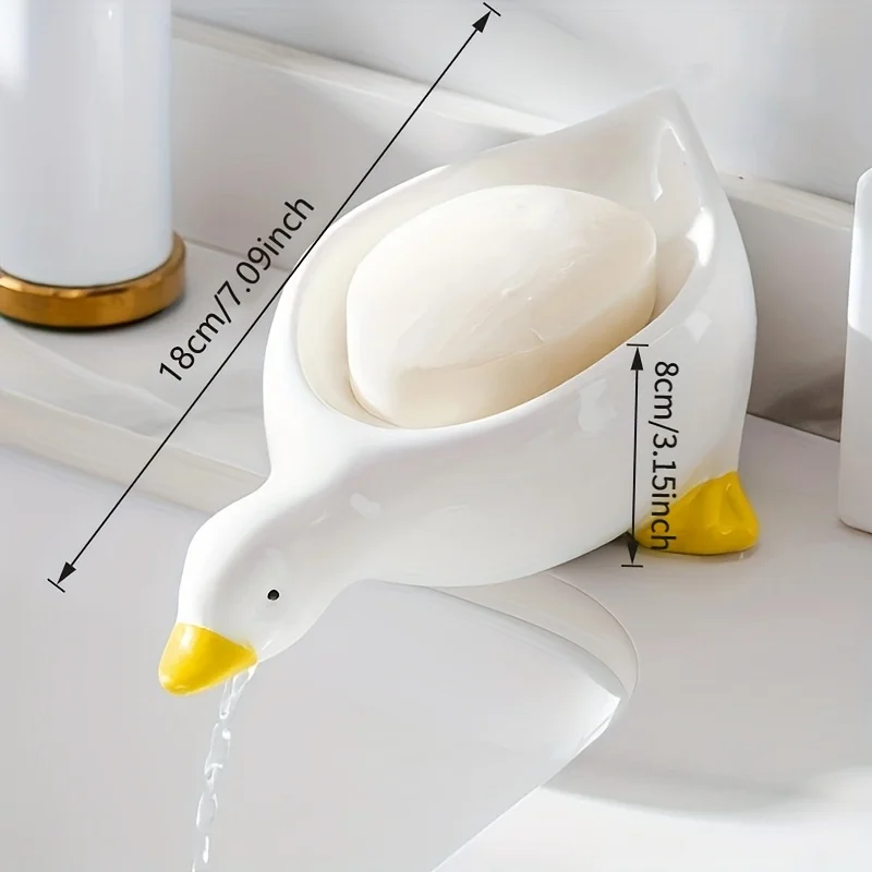 Yellow and white duck-shaped soap dish Oval-shaped bathroom drain tray，Designed to prevent water accumulation，Suitable 4 A gift view 4