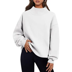 Women Autumn Winter Simple Casual Streetwear Oversized Sweatshirt Y2K Trendy Half High Collar Long Sleeve Harajuku Pullover Tops