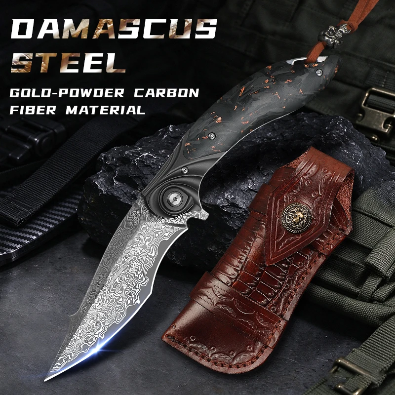 Handcrafted Japanese Knives, VG 10 Damascus Steel Folding Pocket Knife, Wilderness, Outdoor Camping, Fishing, EDC Folding Knife