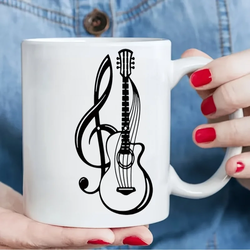 Guitar Clef Musical Note Colorful Print Ceramic Coffee Mug 11oz 350ml Personalized Custom Cute Aesthetic Microwave Safe Birthday