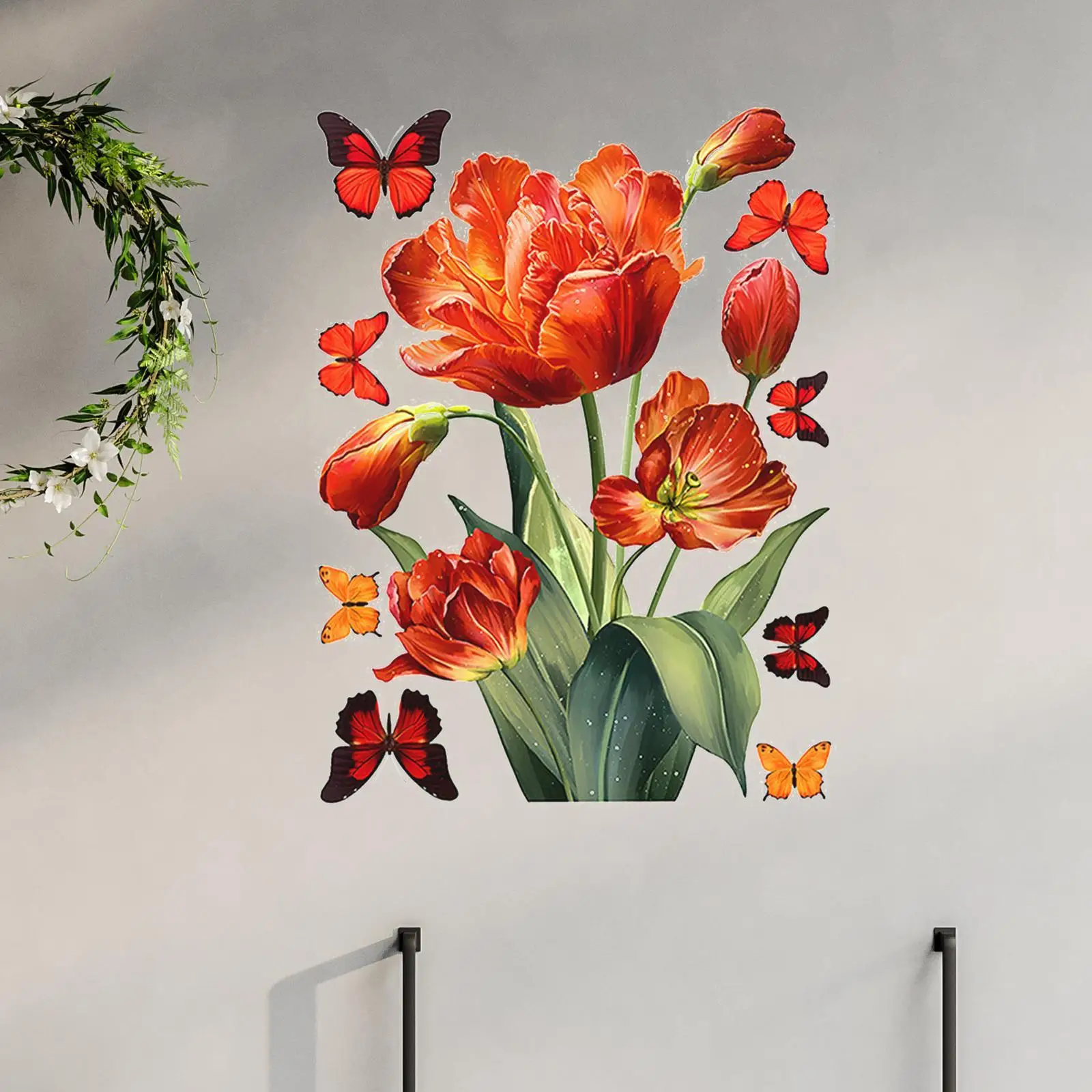 Tulips Butterfly Window Sticker PVC Material Interior Decoration Easy to Install Home Decoration for Festival Home School Office