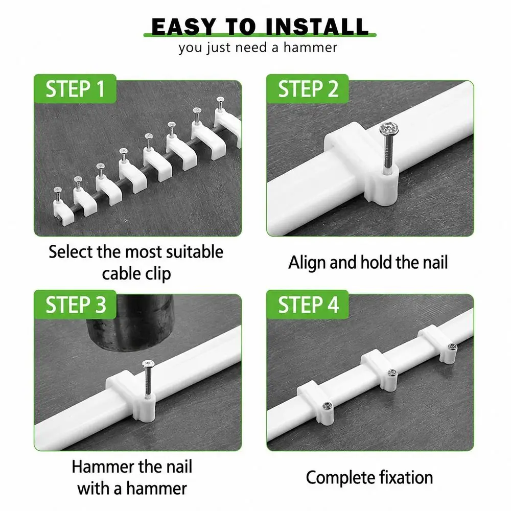 100Pcs 4-20mm Cable Clips Steel Nails Smooth Shank Nail In Cable Clips Cable Management Wall Mount Wire Clips