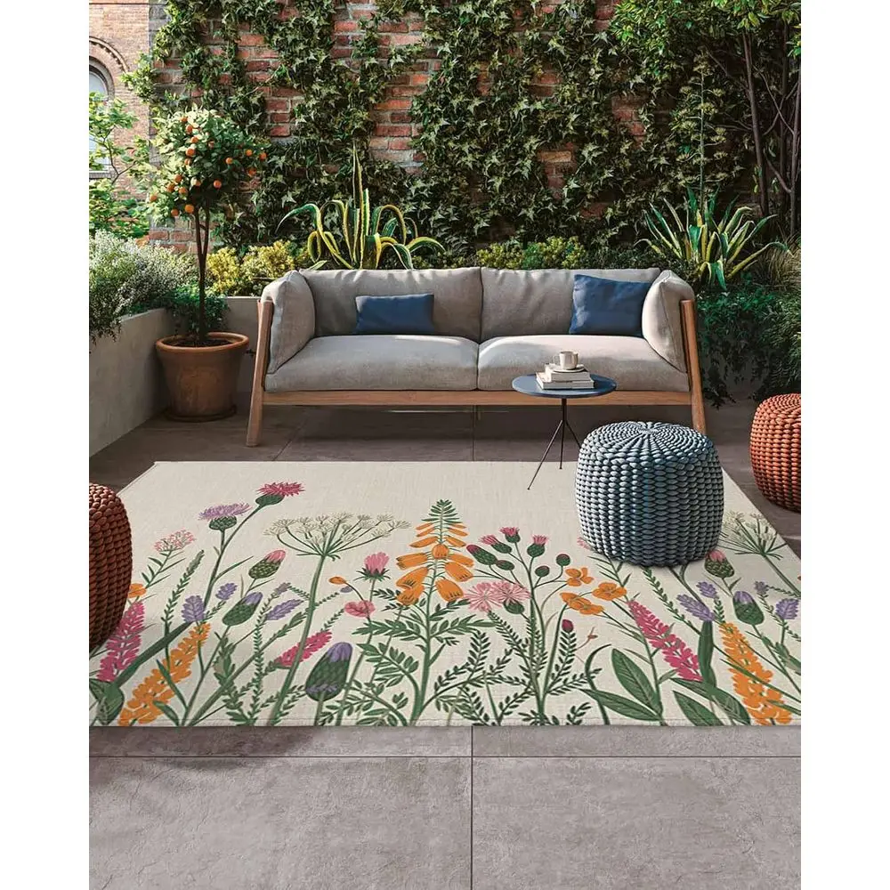 

Patio Outdoor Rugs with Non-Slip, Absorbent Wildflower Design for Deck, Backyard, and Porch Decor