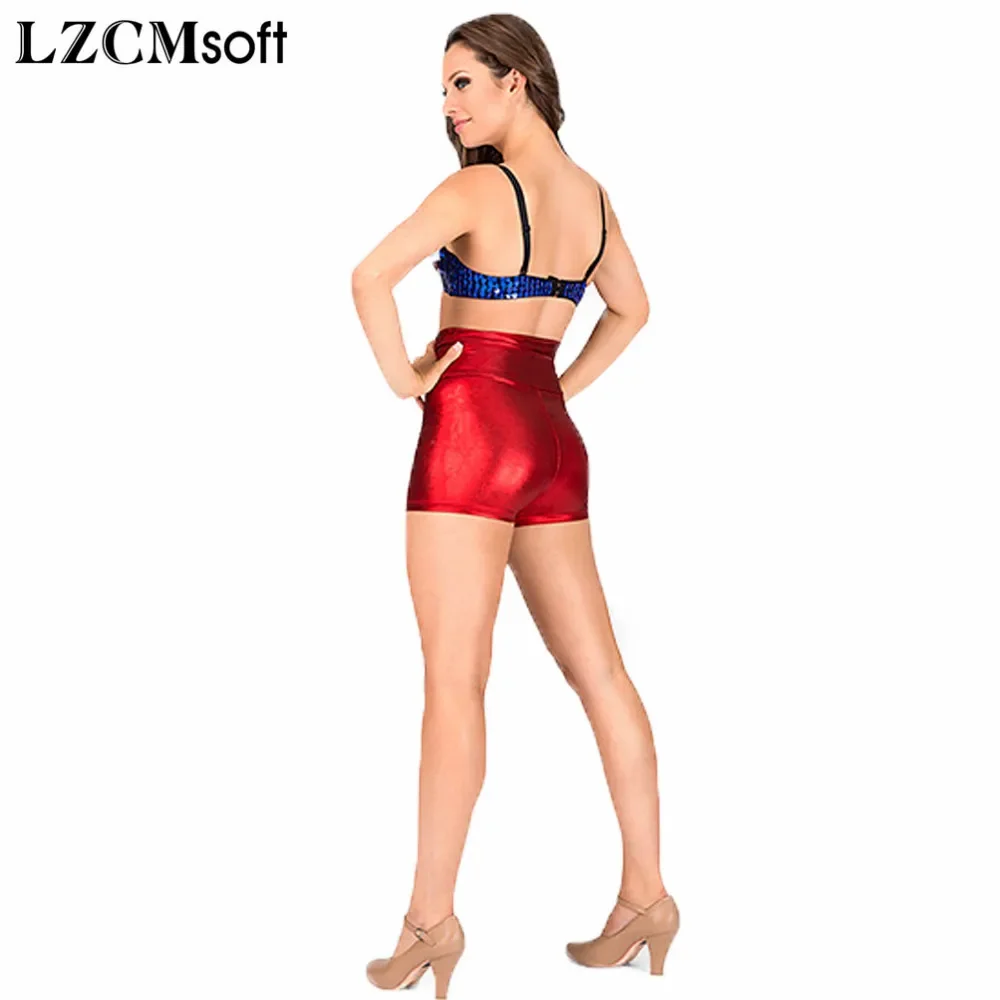 LZCMsoft Pantaloncini da ballo a vita alta per adulti Donna Stivali rave metallizzati lucidi Pantaloncini Intimo effetto bagnato Mutande per spettacoli teatrali