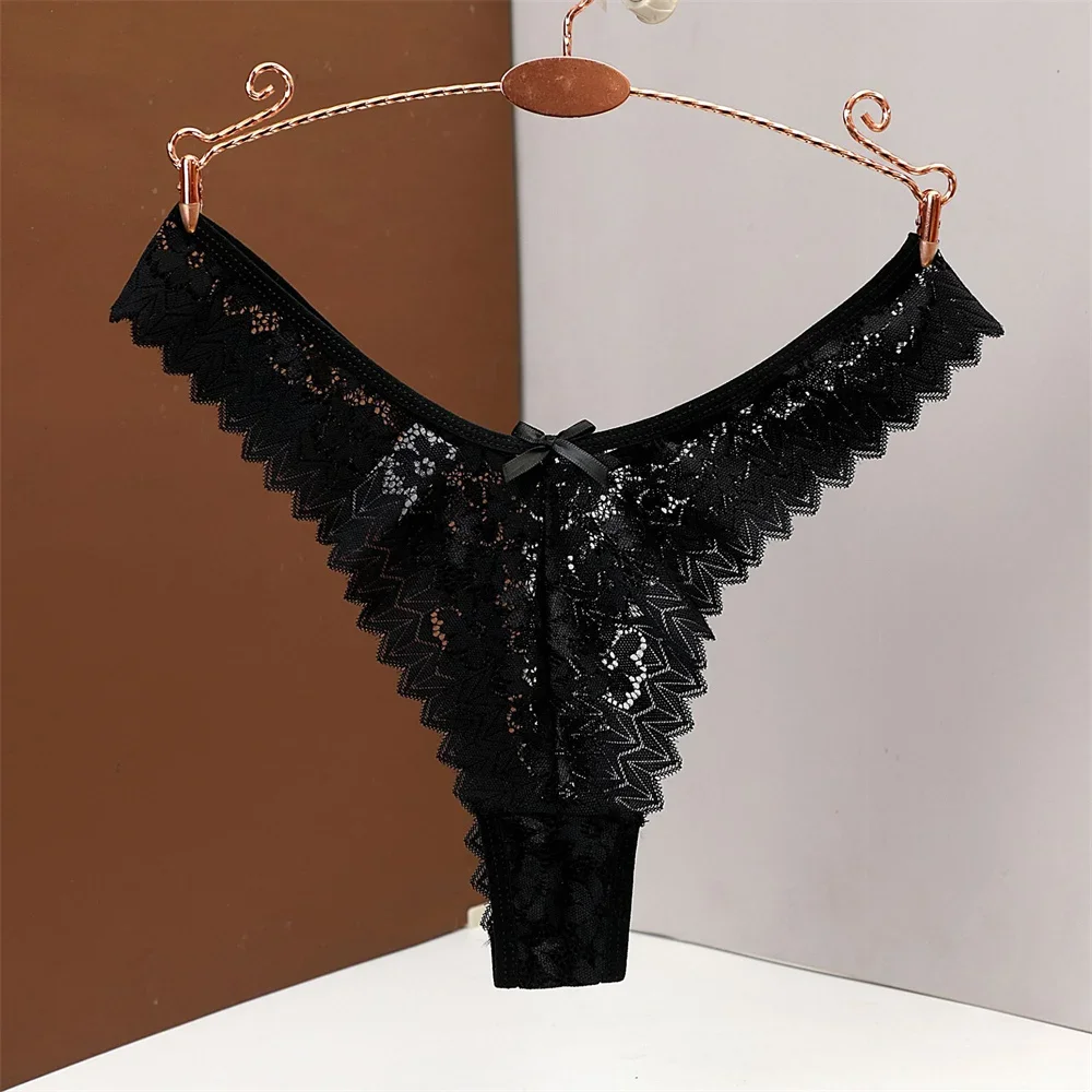 3PC Free Shipping Sexy T Back Woman Thong Panty Mid Waist Lace Panties Transparent Underwear 