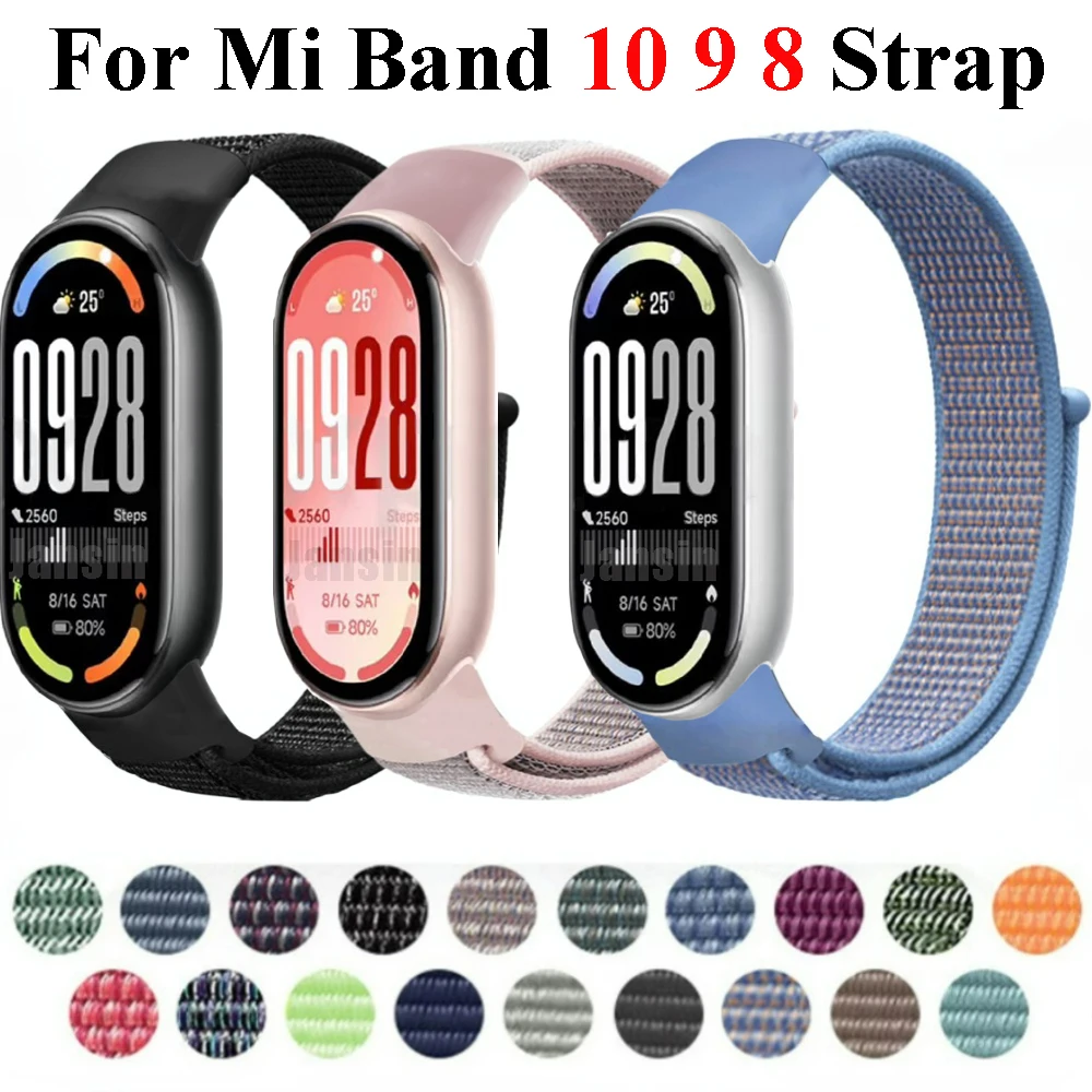 حلقة نايلون لشاومي Mi Band 10 9 8 حزام NFC SmartWatch معصمه Correa استبدال الرياضة Pulsera لسوار Miband 8 9 10