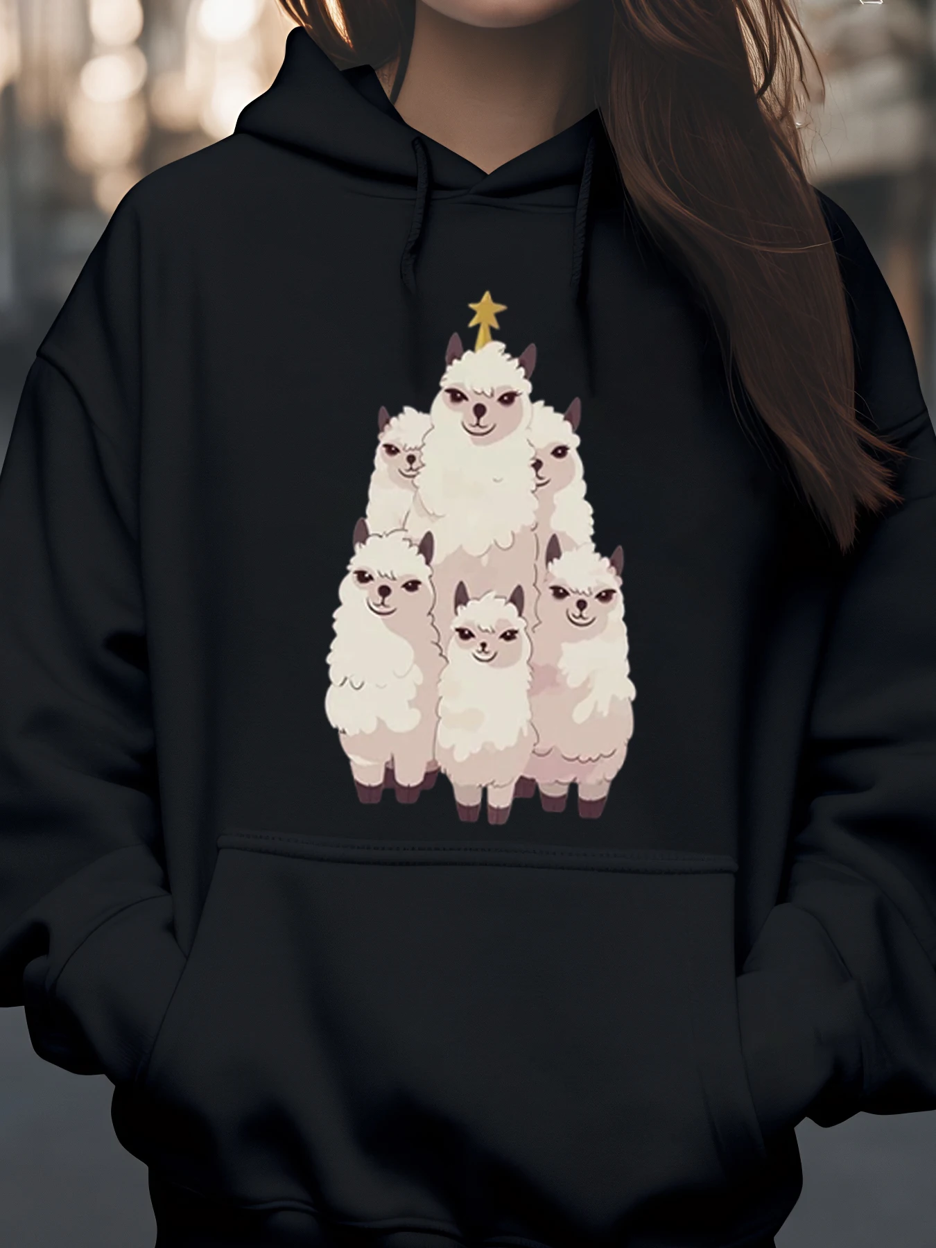 

Толстовка с принтом рождественской елки из альпаки, праздничная повседневная одежда, женская мода