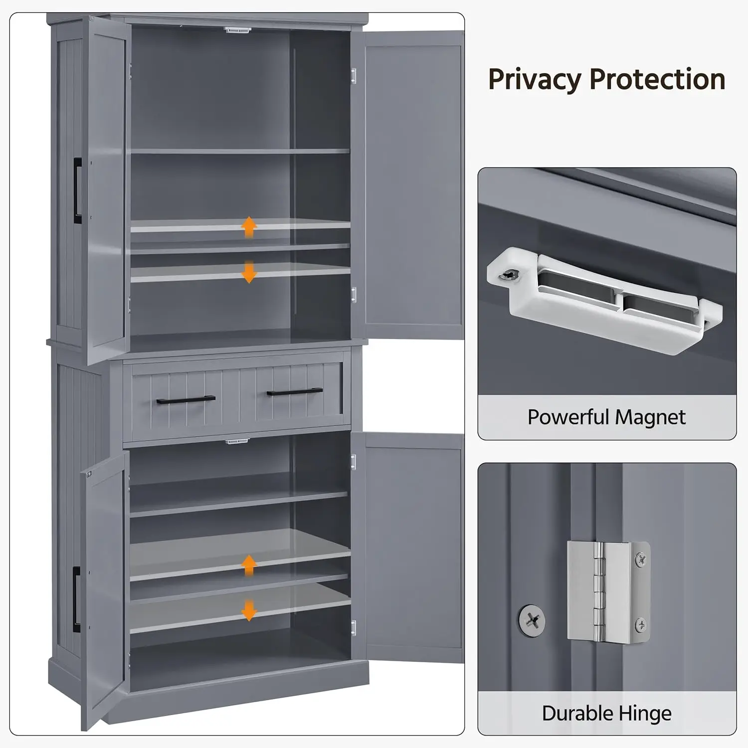 Kitchen Pantry Storage Cabinet with Drawer, Cupboard Pantry Cabinets with Adjustable Shelves and Barn Doors