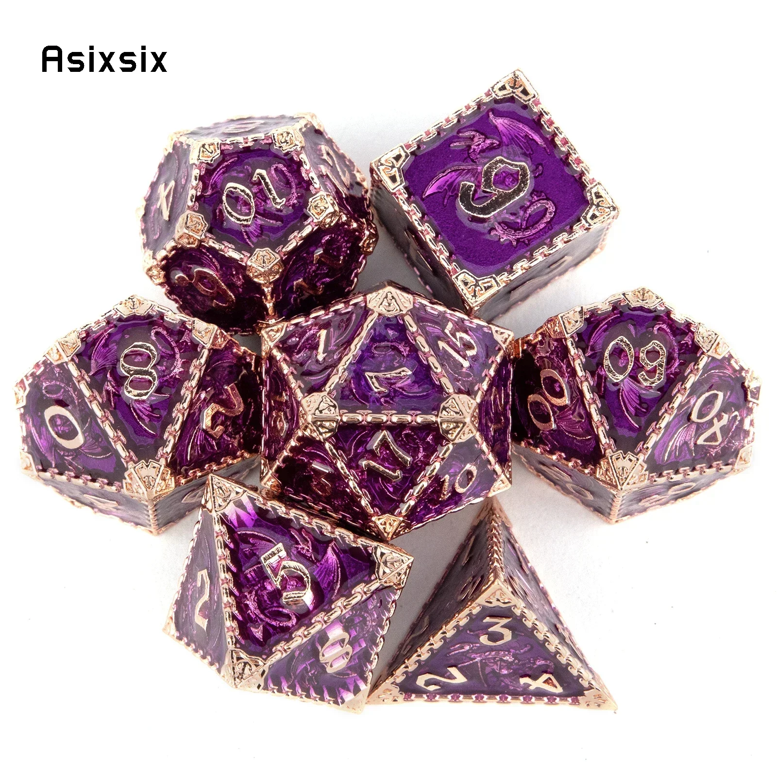 

7 Pcs Purple Dragon Metal Dice Solid Metal Polyhedral Dice Set Suitable For Role-Playing Dice PropBoard Game Gift
