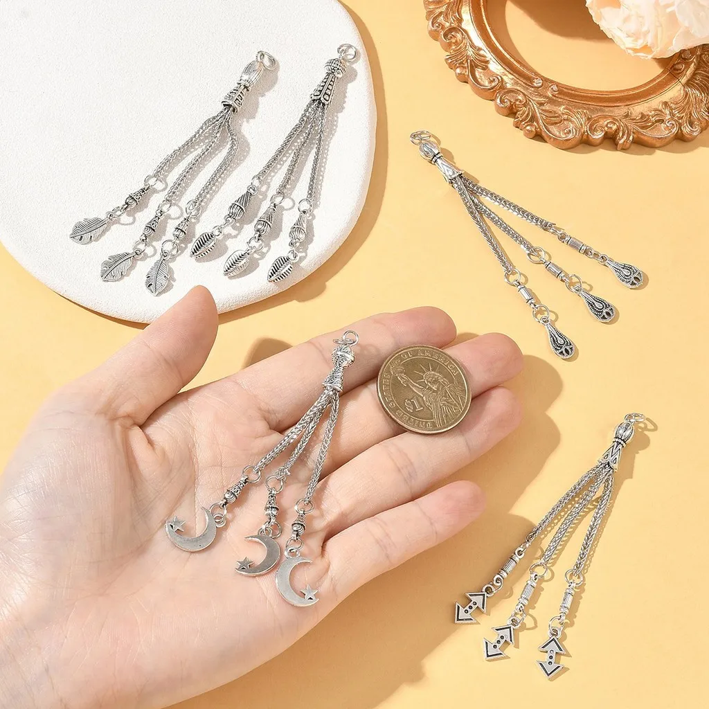 5Pcs Mixed Shape Alloy Curb Chain Tassel Charms, DIY Accessories for Bracelets and Necklaces Making view 4