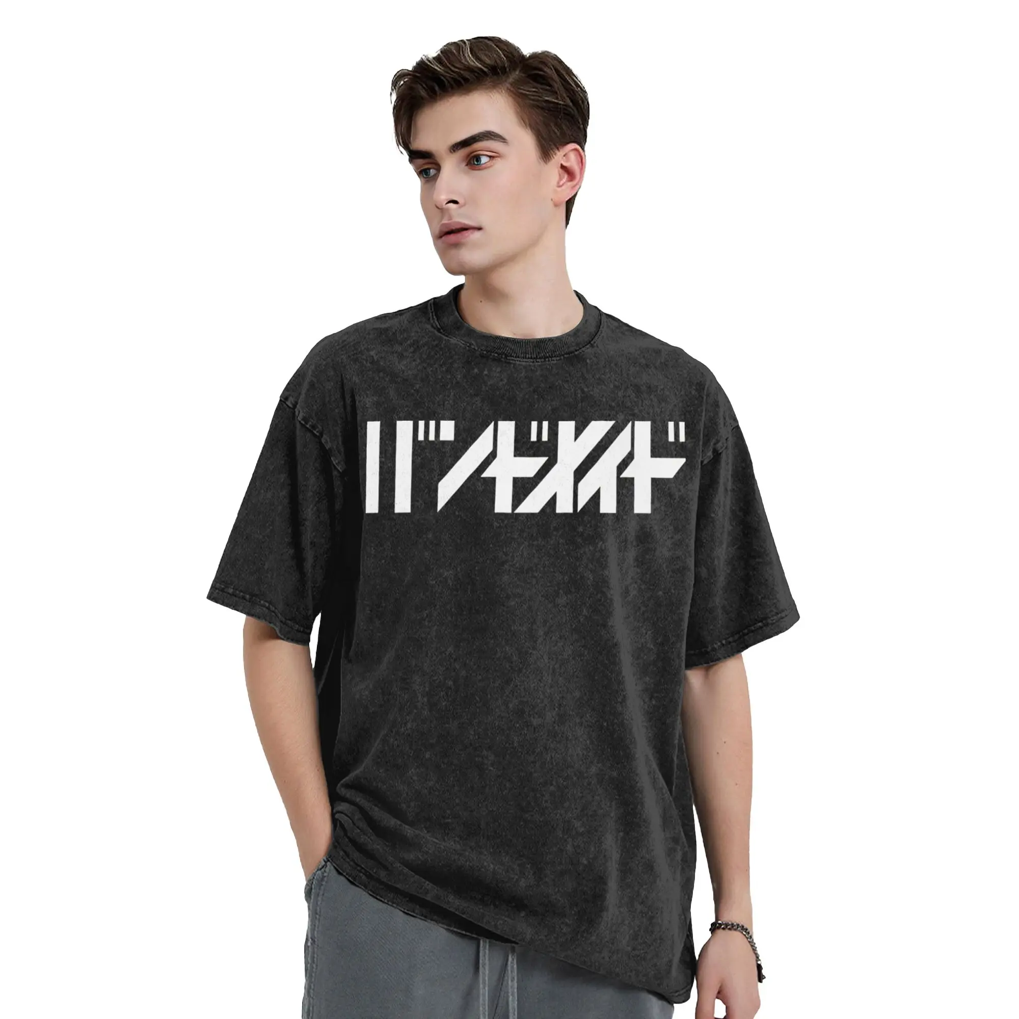 Washed T Shirt Band maid katakana logo band maiko rock tokyo music Novelty T-Shirt Oversize  Streetwear 100% Cotton Graphic Tees