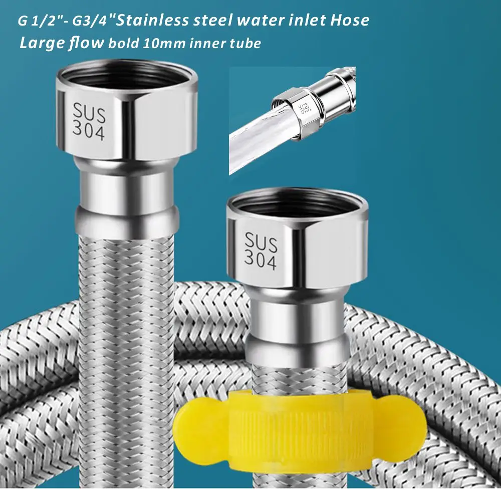 

Новый шланг SUS 304, 20 см-200 см, 1/2 "-3/4" 10 мм, внутренняя трубка, увеличенный большой поток, взрывозащищенный гибкий плетеный шланг, кран, водопроводная труба