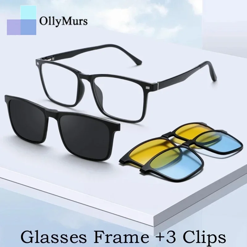 

OLLYMURS модные Blg размер TR90 поляризационные магнитные клипсы женские квадратные оптические очки по рецепту оправа для мужчин 6212