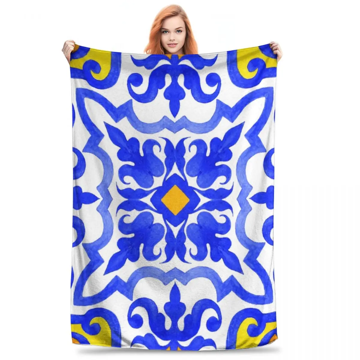 Portuguese Azulejo Tiles Blankets Fleece Super Soft Sofa Throw Blankets For Home Bedroom Outdoor Throws Bedspread Quilt