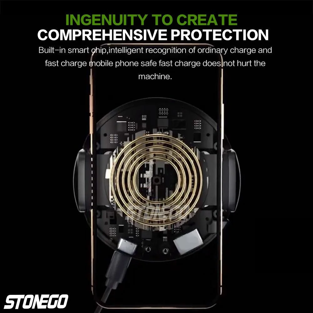 شاحن سيارة لاسلكي سريع Qi بقدرة 10 وات لهواتف iPhone وSamsung وAndroid QC 2 0 3 0 حامل تنفيس لوحة القيادة الآمنة