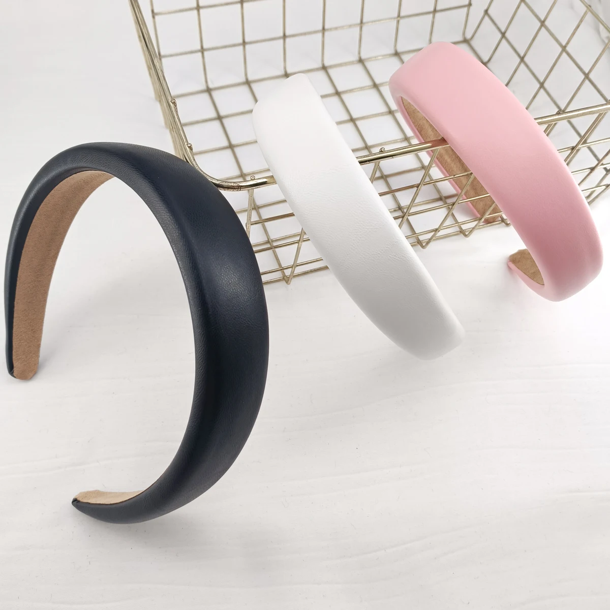 1Pc Vintage Pu Leather Thick Sponge Headband for Women Korean Solid Color Wide Hair Hoop Headband Headwear Hair Accessories
