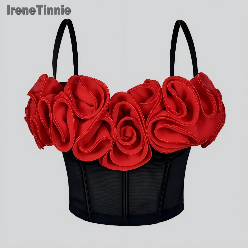 

IRENE TINNIE Fashion 3D Flower Halter Tank Top Bustier Solid Camisas Corset Women Backless Y2K Crop Tops Ropa De Mujer 2025