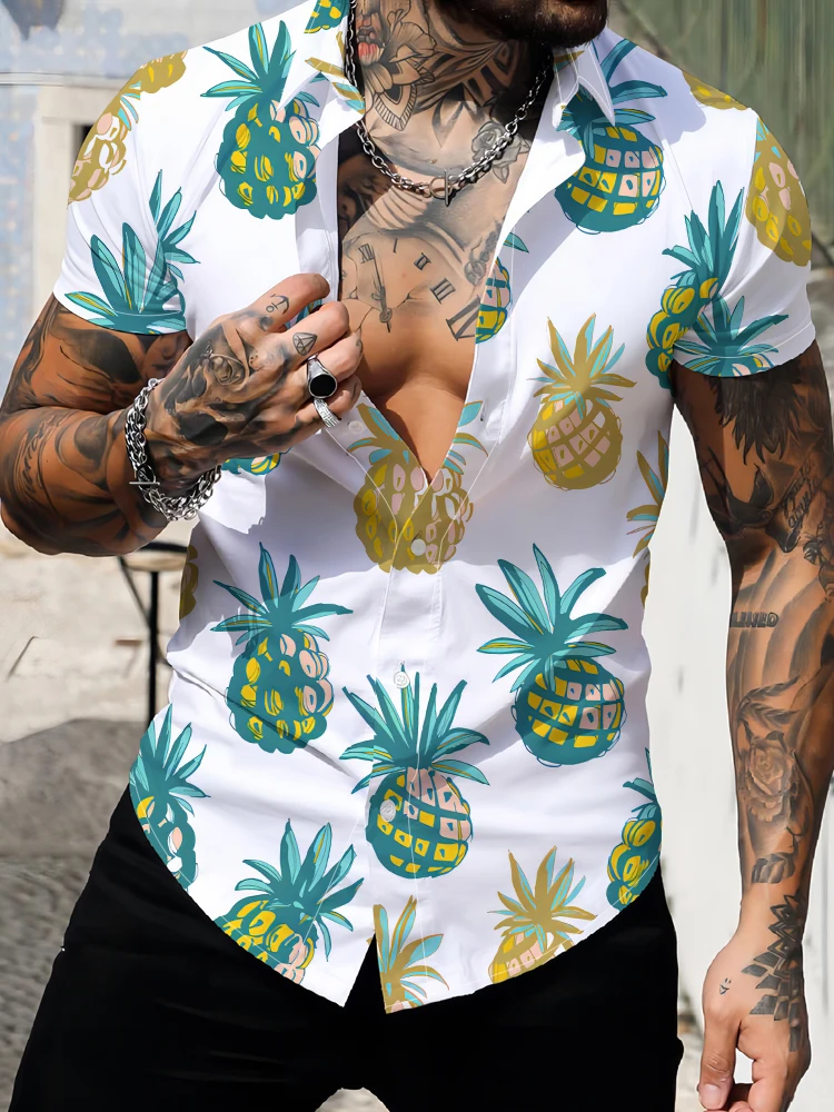 

Pineapple 3d Digital Printing Oversize Shirt Daily Home Fashion Casual Harajuku Shirts Men's Loose Summer Short Sleeve Shirts