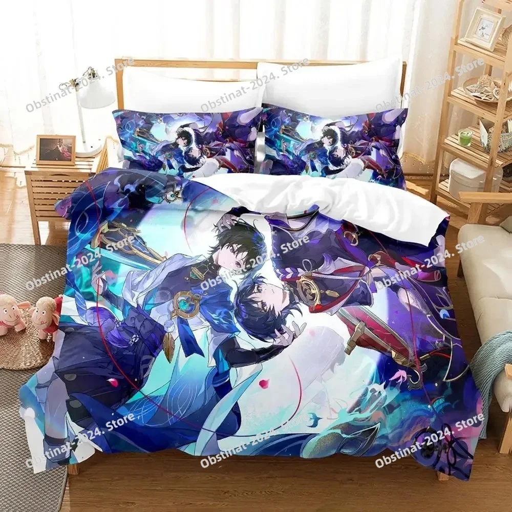 Hot Sale Game Genshin Impact Scaramouche Bedding Set Cartoon Anime three-piece set Adult Kid Bedroom Duvetcover Sets 3D Kawaii view 3