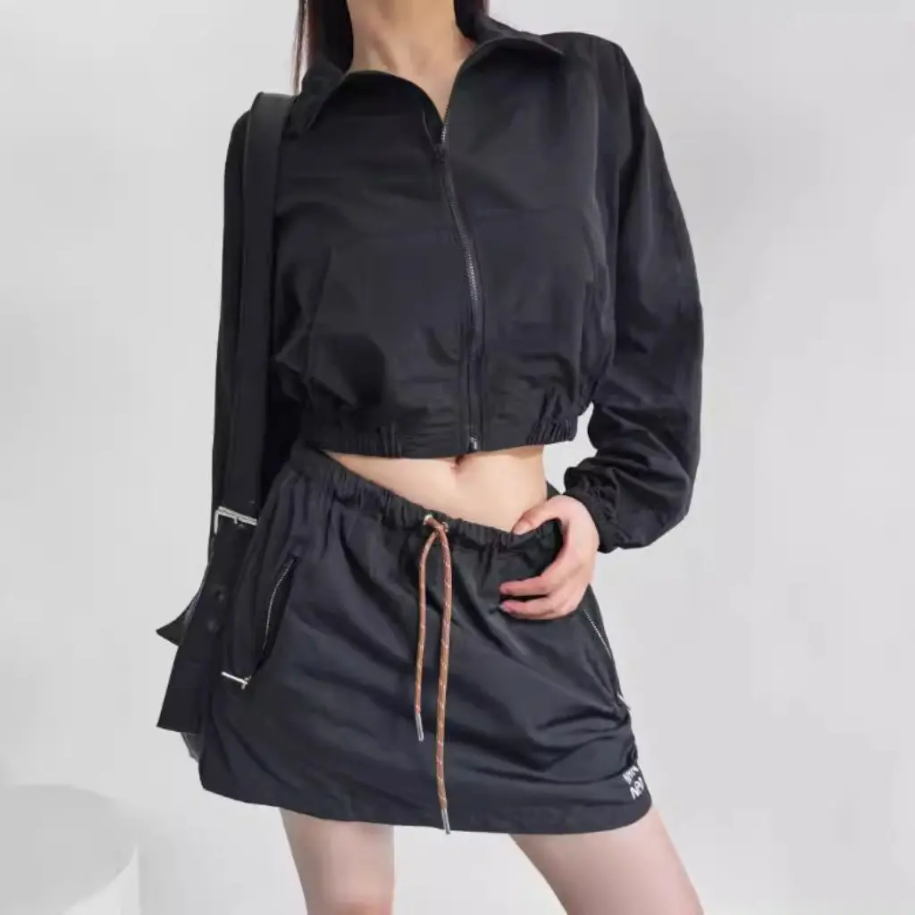 

Women's Solid Color Vertical Collar Short Jacket European American Style Casual Zipper Long Sleeve Coat for Spring Autumn