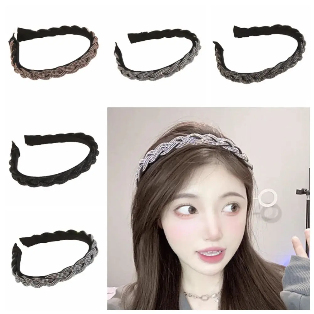 

Elegant Thick Rhinestone Headband Headwear Shiny Women Hairband Korean Style Hair Accessories Twist Braid Hair Hoop Wash Face