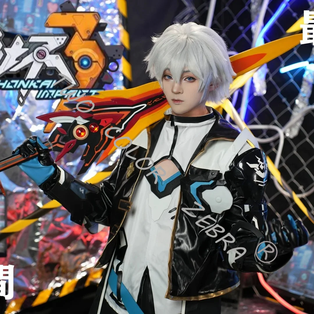 Kevin Kaslana Cosplay Costume Game Honkai Impact 3 Cos Suit Black Knight Set Long Coat Top Armor Belt Gloves and Accessories view 5