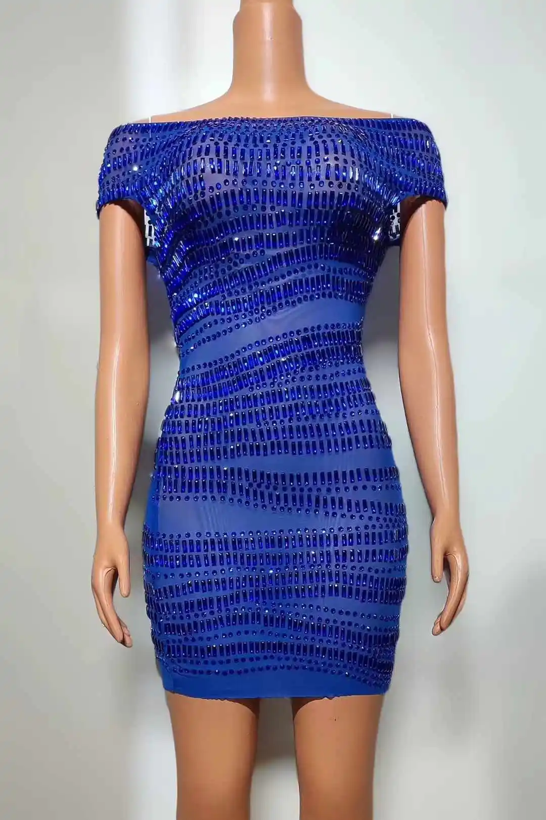 Vestido curto com cristais elásticas para mulheres, vestido de baile, rainha do aniversário, vestido noturno brilhante, vestido de palco cantor, regresso a casa