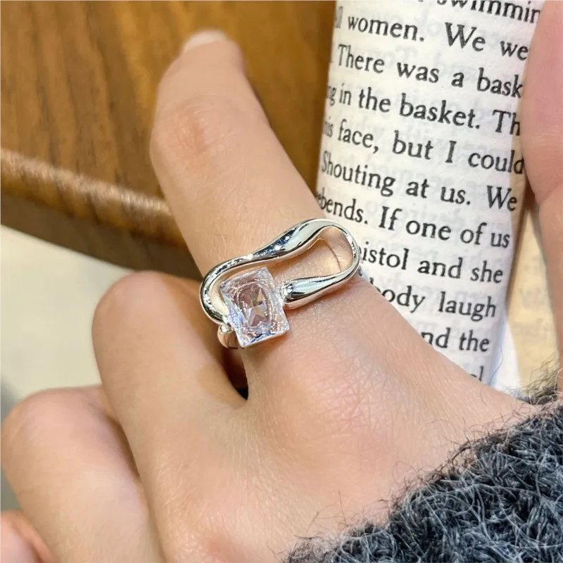 PANJBJ – bague géométrique en argent Sterling 925 et Zircon pour femmes, ajouré, carré, tendance, ligne polyvalente, bijoux irréguliers, cadeau, livraison directe