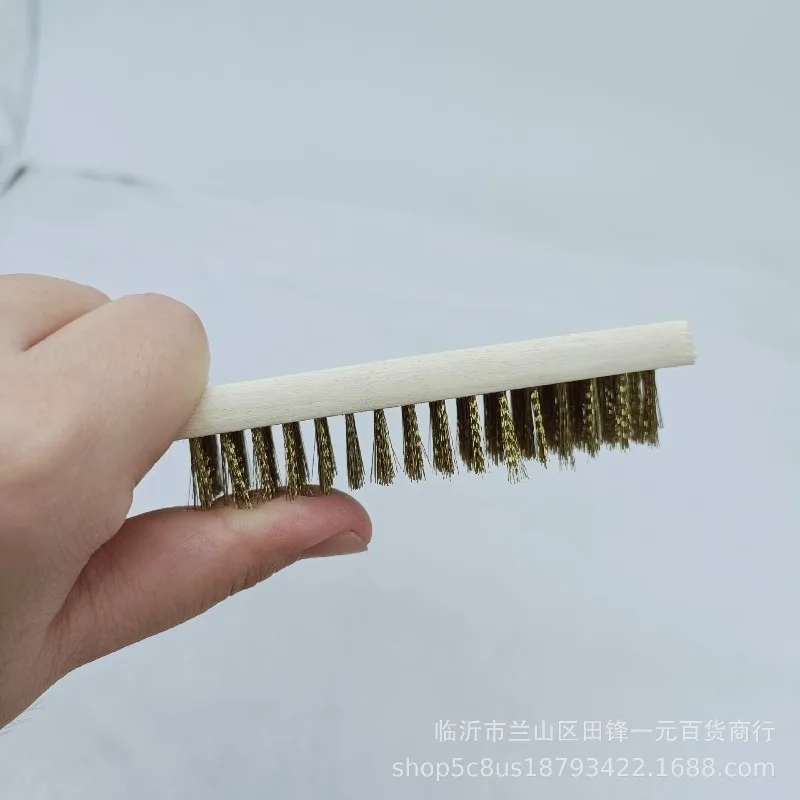 12pcs Long Handle Copper & Steel Wire Brush, Wooden Handle Rust Removal Brush, BBQ Grill Cleaning Brush & Industrial Rust Remove
