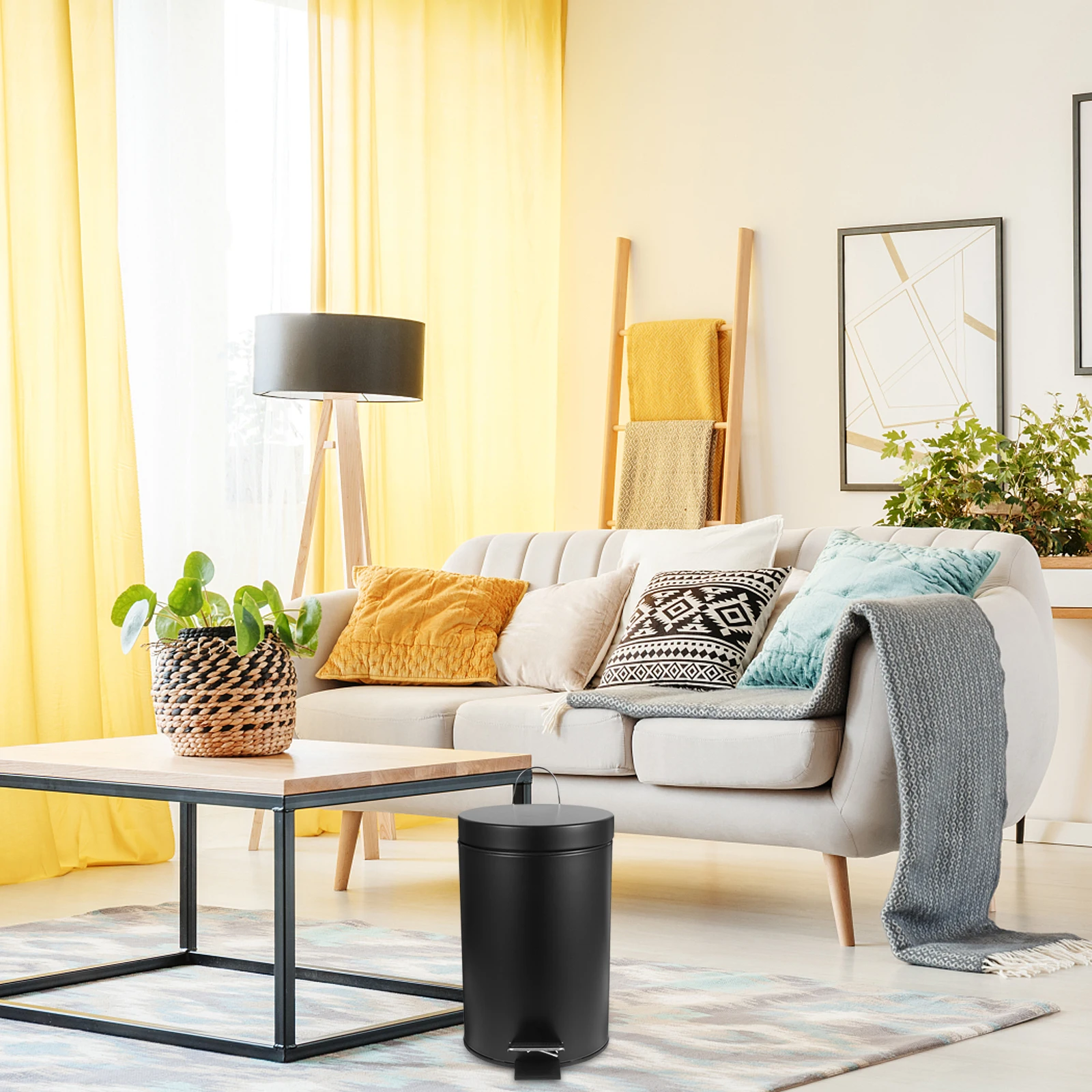 

Pedal Trash 3L Black Matte Round Step Waste Bin Kitchen Garbage Container Household Easy Clean Reusable for OrganizationTrash