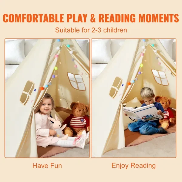 Tenda infantil para brincar com janelas, tenda interna e externa para crianças de 1 a 5 anos, bege