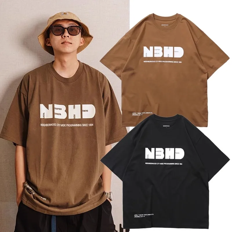 2023 NBHD Creative letter printing Letter Square Print Men's Heavyweight Cotton Short Sleeve NEIGHBORHOOD  T-shirt TX982