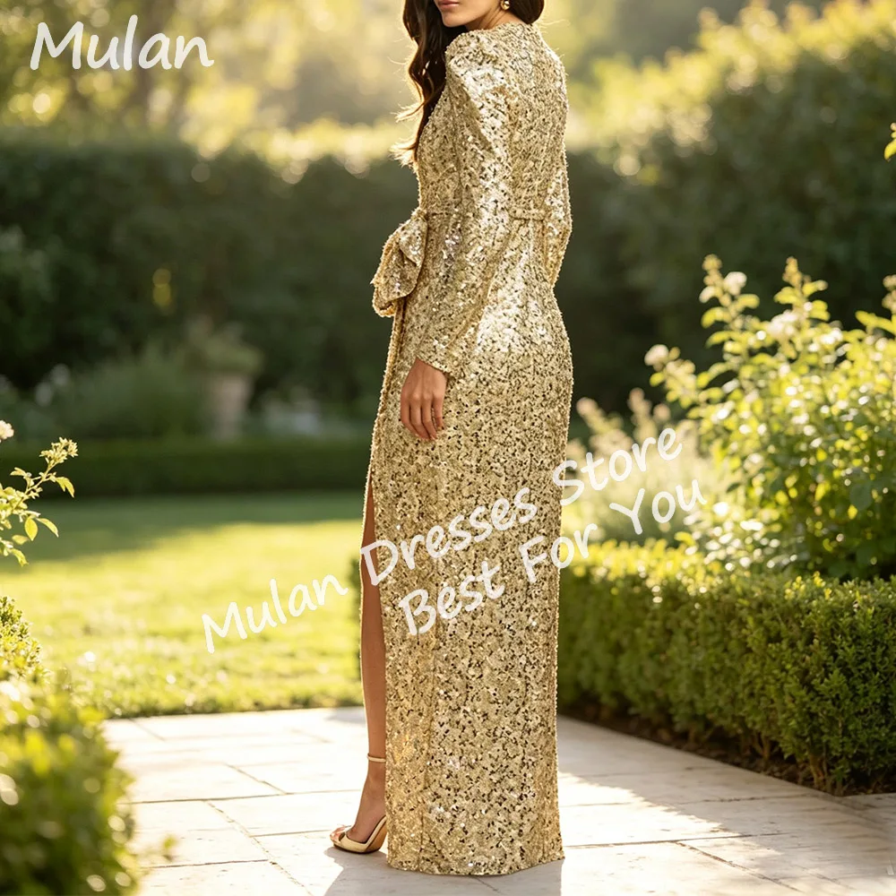 Customized Sparkle Gold Long Evening Dresses for Women Floor-Length Sweep Train Special Events Prom Party Wedding Dress 2026