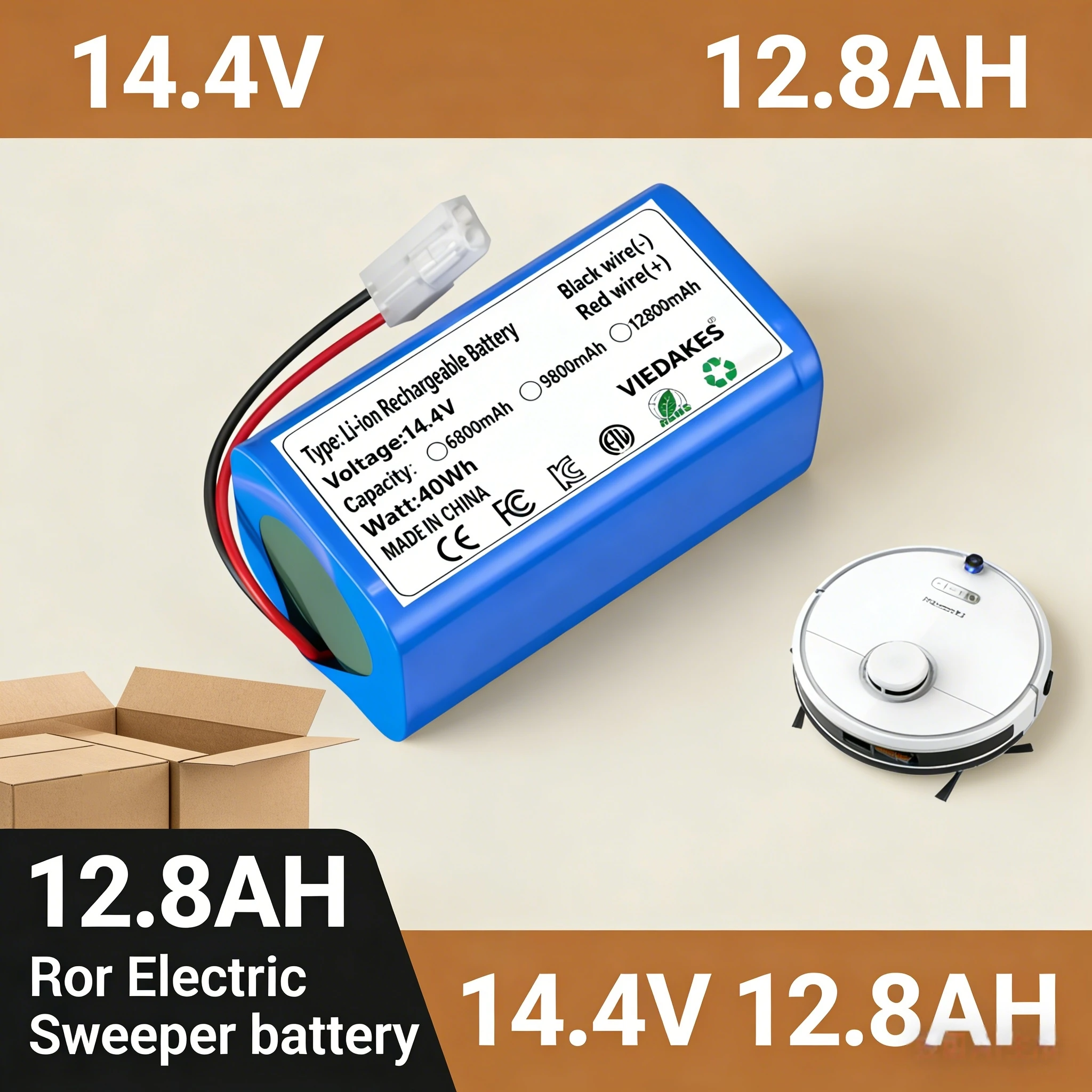 

14.4V High capacity 12800mAh 21700 battery pack for Mijia Essential G1 MJSTG1Robot Vacuum Cleaner, SKV4136GL H18650CH R30 R35