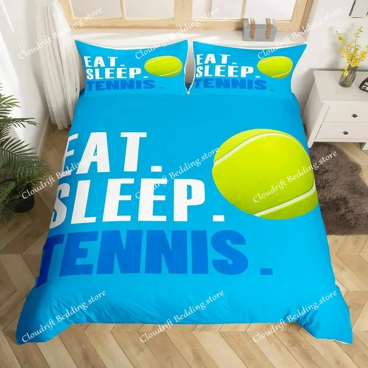 3D Tennis Bedding Set Full Size Sports Theme Comforter Cover Tennis Ball Games Yellow Duvet Cover  Black White Quilt Cover