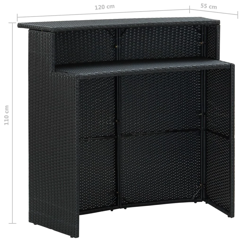 vidaXL 3 Piece Patio Bar Set with Cushions Poly Rattan Black Bar furniture/bar furniture set