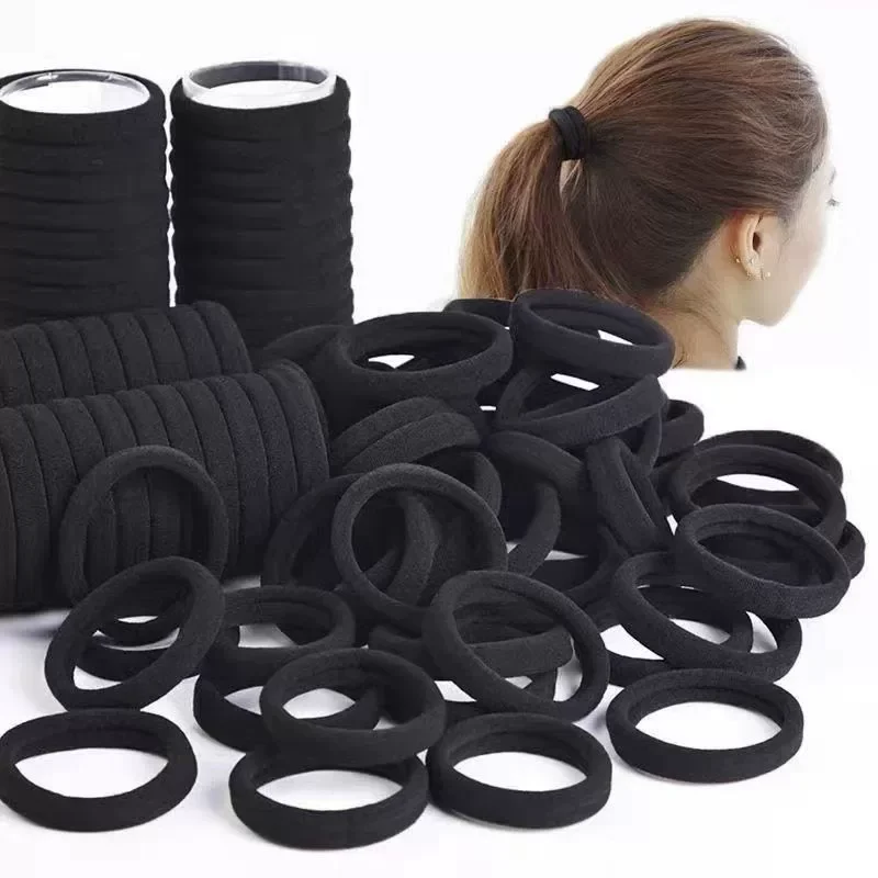 Women&Girls High Elastic Black Hair Bands-Basic Hair Ties,Comfortable Ponytail Holders,Essential Daily Headwear Hair Accessories