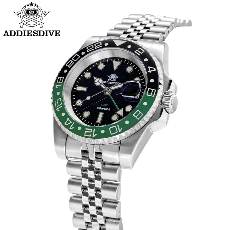 ADDIESDIVE AD2050 Men Watch Reloj 20Bar Waterproof BGW9 Super Luminous 316L Stainless Steel GMT Swiss Ronda 515-24 Quartz Watch
