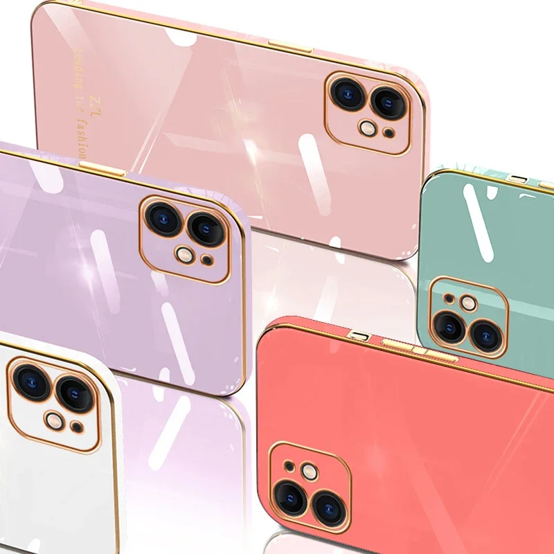 Luxury Plating Soft Silicone Case For iphone 13 12 11 Pro XS Max XR X 8 7 6 6S Plus SE 2020 12mini Camera protective Back Cover image 2