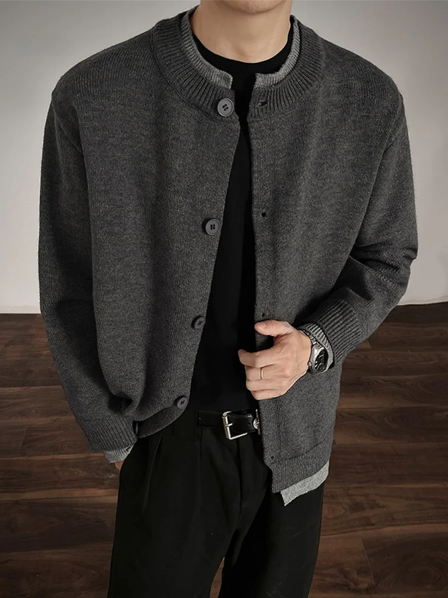 

Мужской вязаный свитер в американском ретро-стиле, повседневный, с цветными вставками, осенне-зимний, для отдыха, премиум-класса, открытый кардиган-пальто