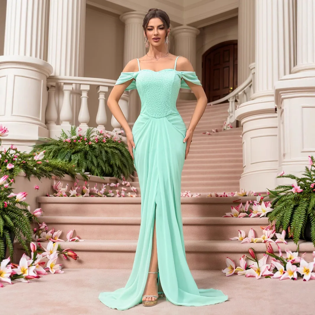 

Shiny Sequin Gown Slim Fit Long Tail Wedding Banquet Dress New 2025 Elegant Evening Party Dress Synthetics Fabric Made in China