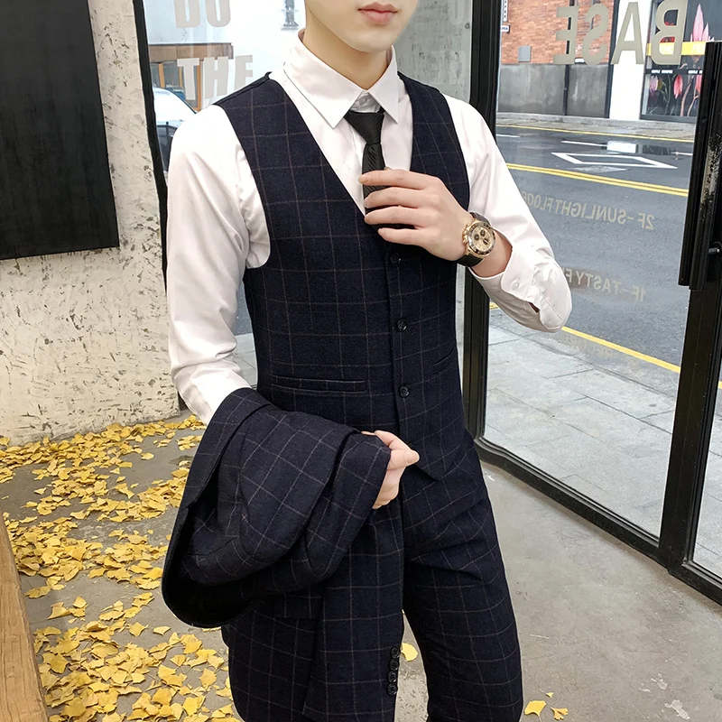 2024 new style (suit + vest + trousers) Fashion business formal Korean version slim men\'s suit trend gentleman three-piece set