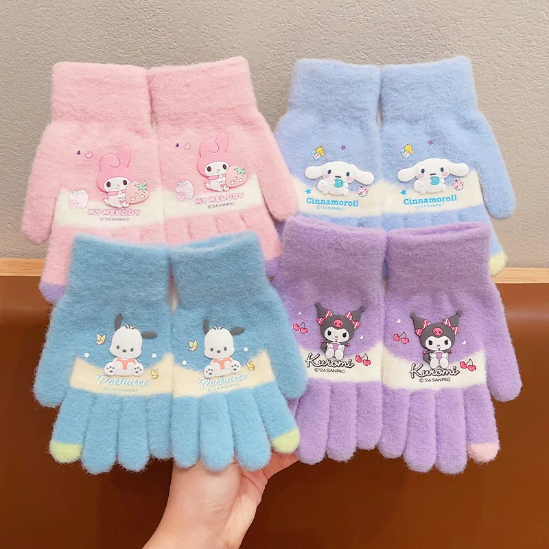 Sanrio children's gloves winter girls cute Kuromi cartoon gloves little girl thickened plush warm windproof gloves