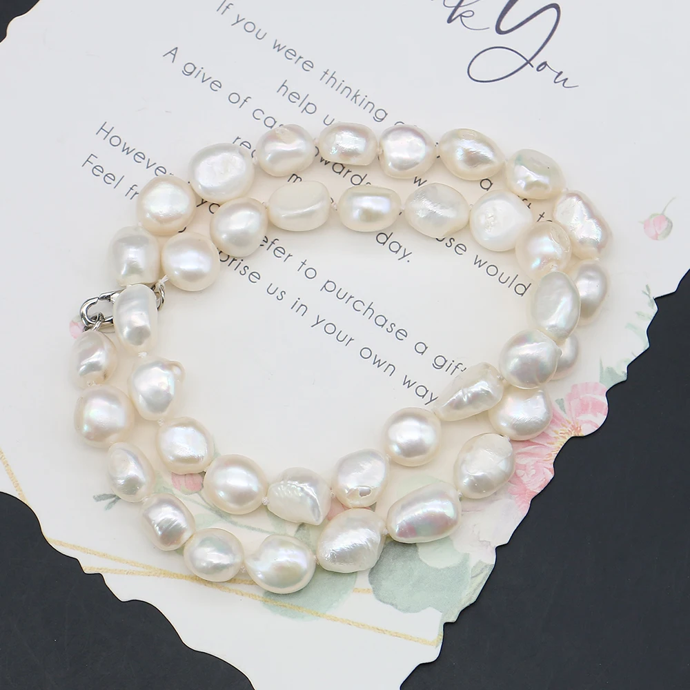 

9-10mm Natural Baroque Double-sided Glossy Pearl Necklace Irregular Freshwater Pearl Spacer Beaded Neck Ornament Gift 1 Strand