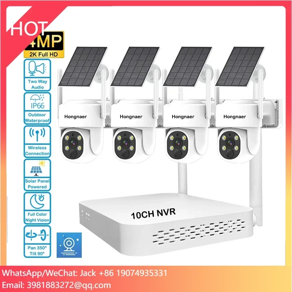 Kit de CCTV de 4MP, Panel Solar inalámbrico, sistema de cámara PTZ de seguridad, WiFi inalámbrico, cámara CCTV Solar para exteriores, sistema de vigilancia