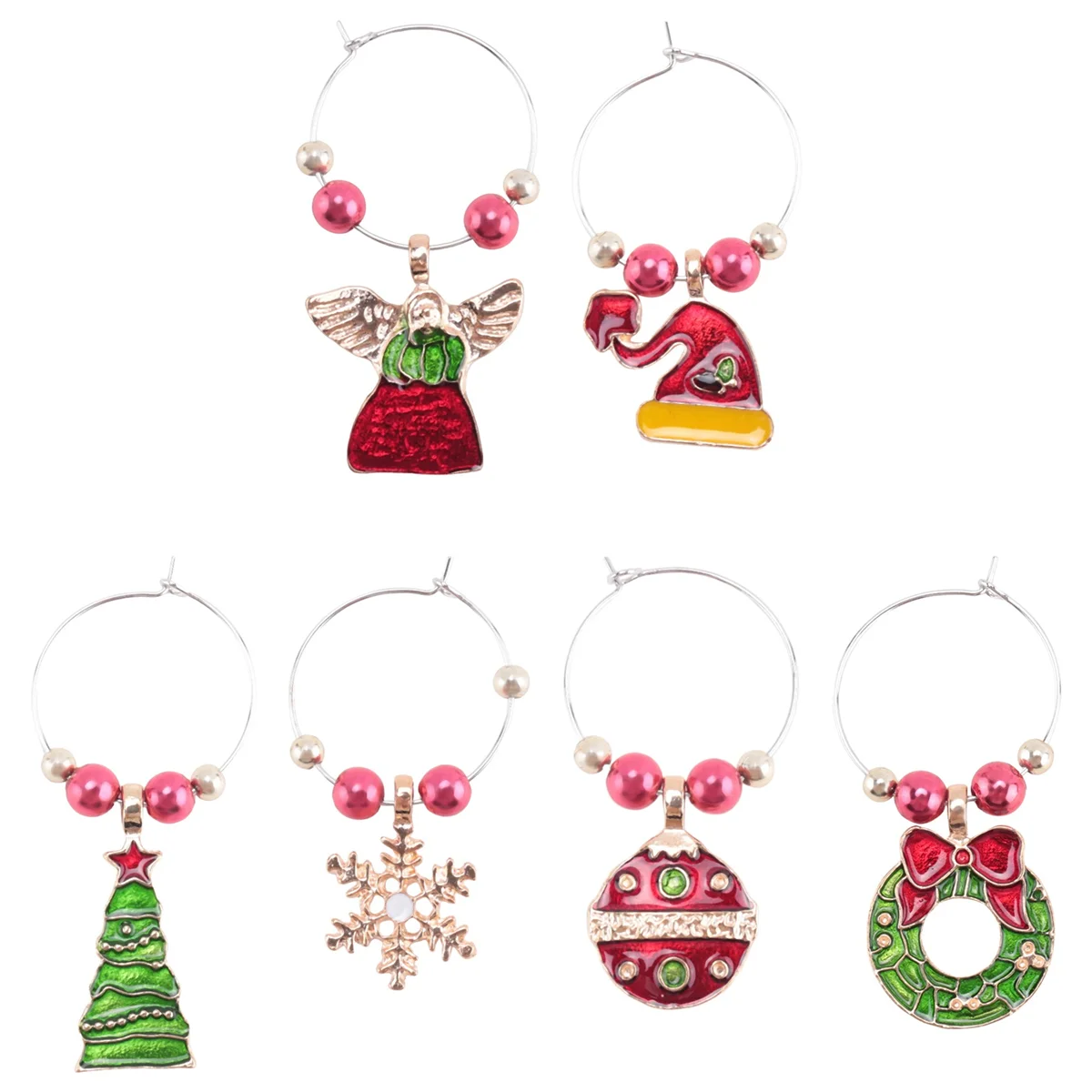 مجموعة سحر كأس النبيذ مكونة من 6 علامات كوكتيل وكؤوس الشمبانيا وزينة عيد الميلاد ST