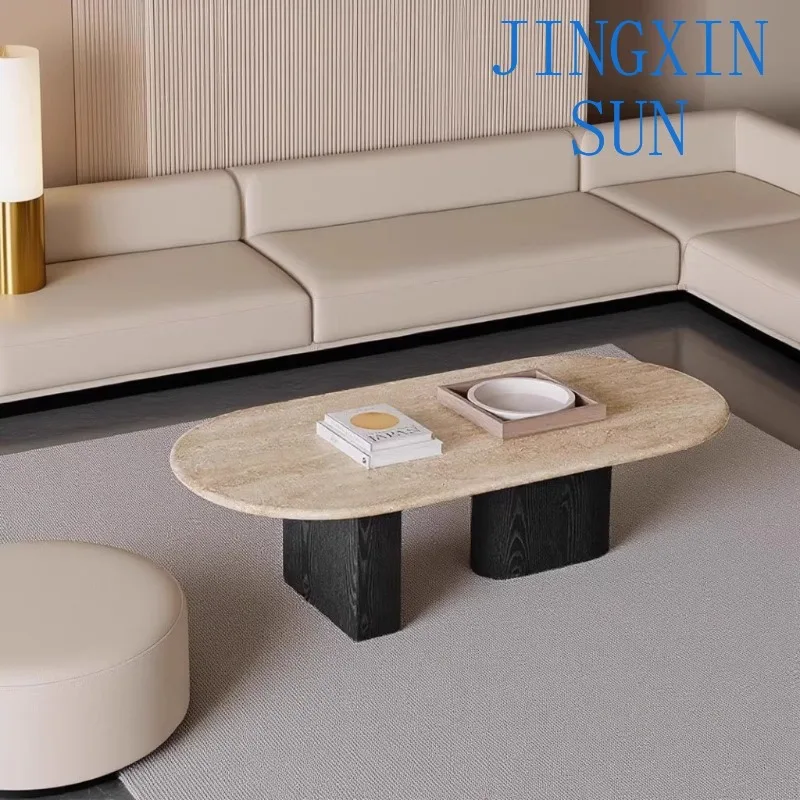 Retro wabi sandy wind natural stone marble cave stone coffee table living room simple luxury stone household small apartment cof