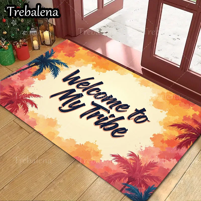 

1pc Welcome Door Mat Welcome to My Tribe Palm Tree Sunset Doormat Home Decor Floor Mat