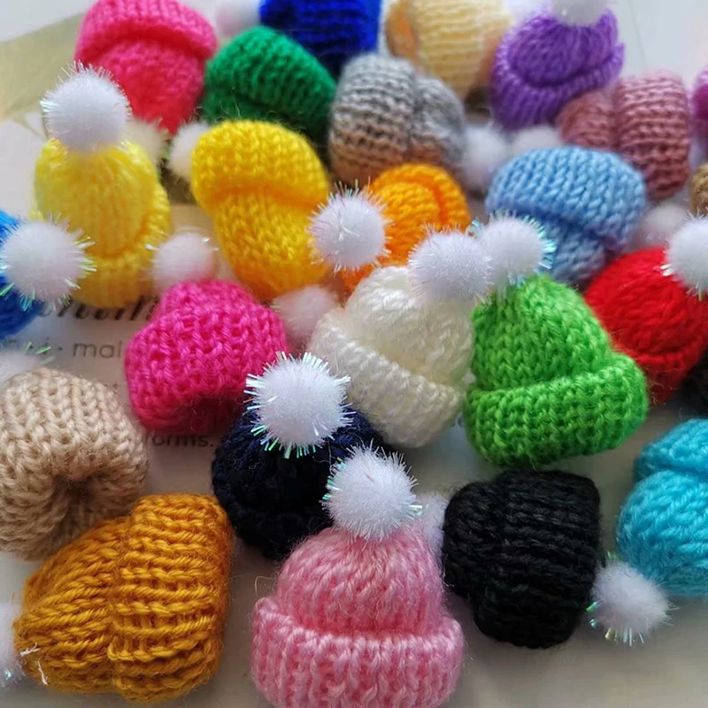 10Pcs 3.5CM Mixed Woolen Yarn Mini Hat Cap Headwear Garment Doll Craft Materials Color Random