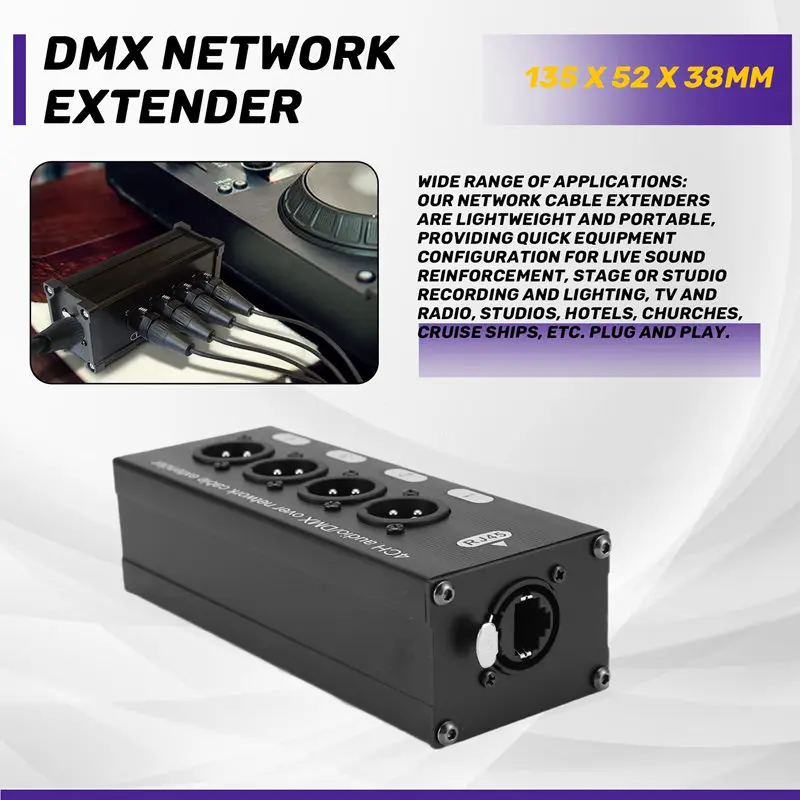 1Pair 4-Channel 3-Pin XLR Audio and over Network Cable Extender, DMX512 Network Signal Extender 1 Male+1 Female-A22U
